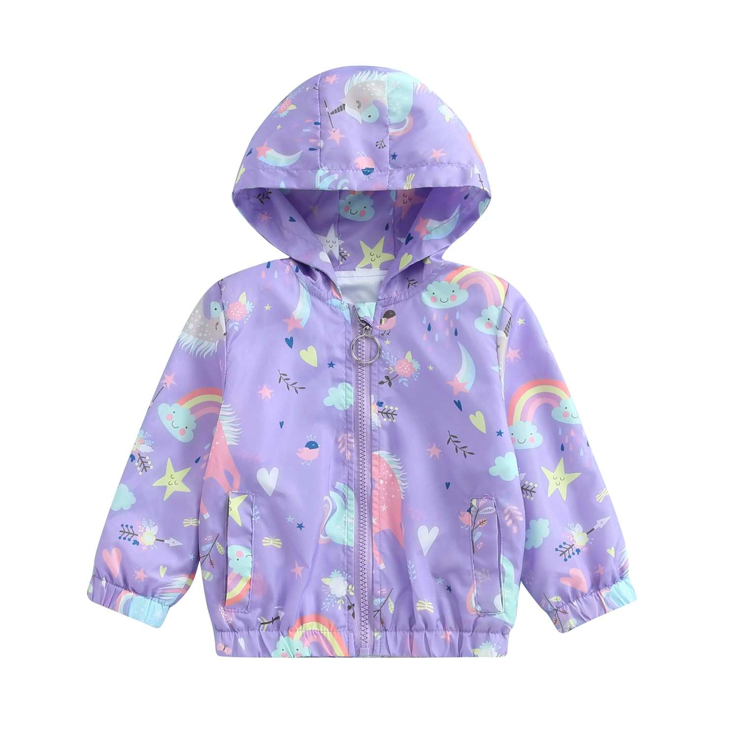 Toddler Girls Zip Up Hoodies Jacket Rainbow Cartoon Print Coat