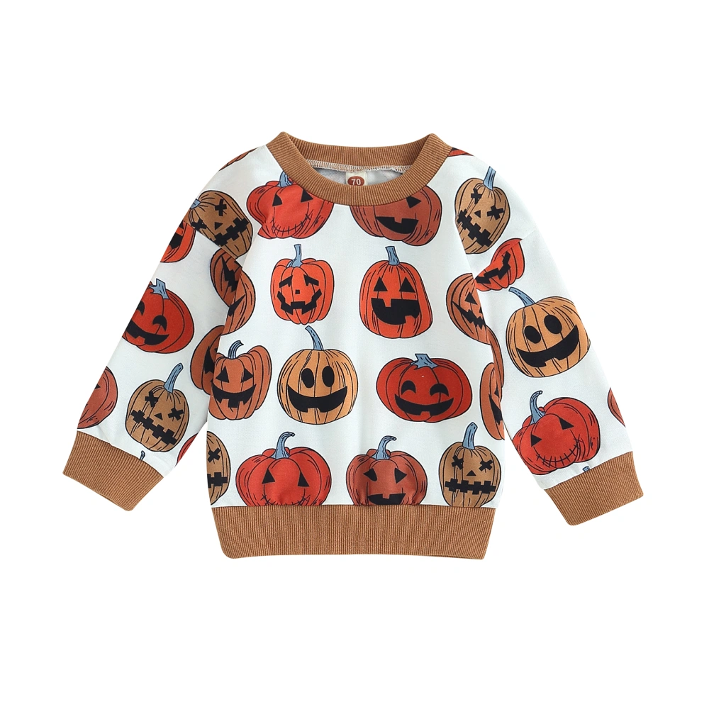 Toddler Girls Halloween Long Sleeve Crewneck Pumpkin Print Pullover