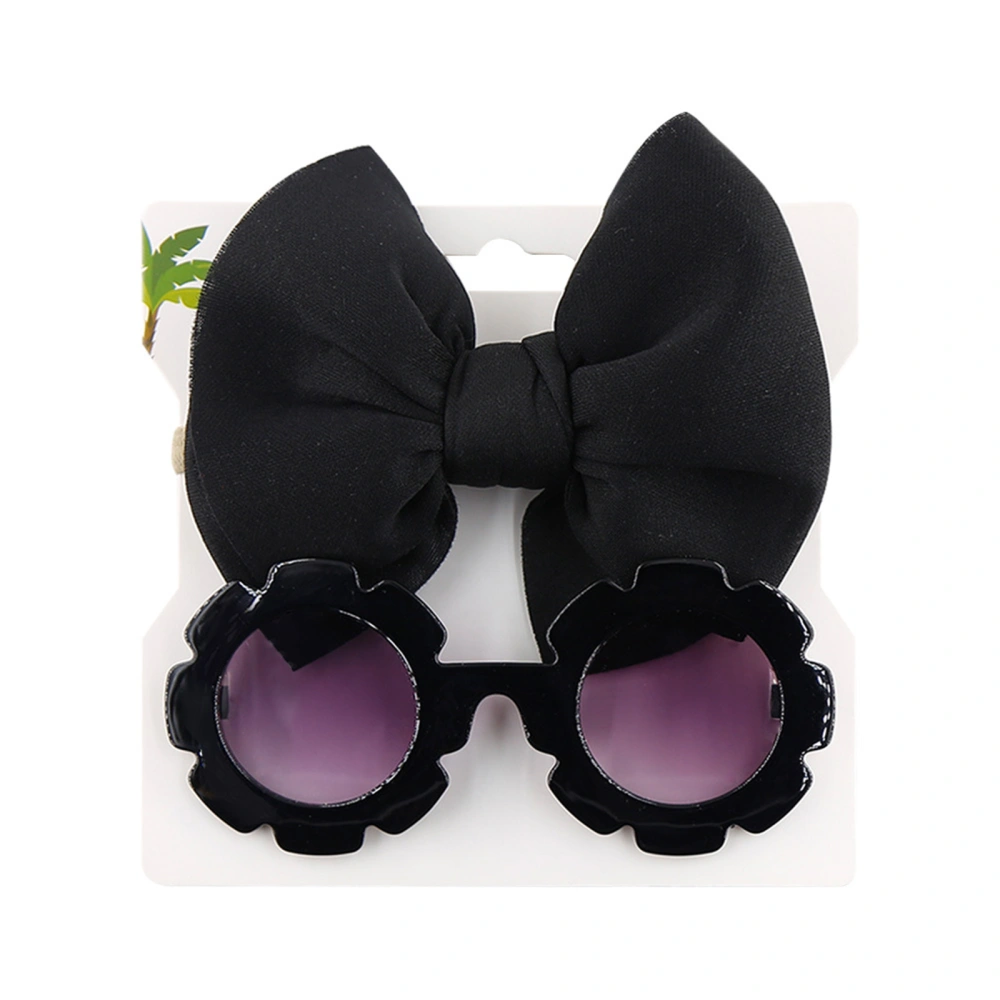 Girl's Flower Shape Sunglasses and Bow Headband Set Birthday Gift