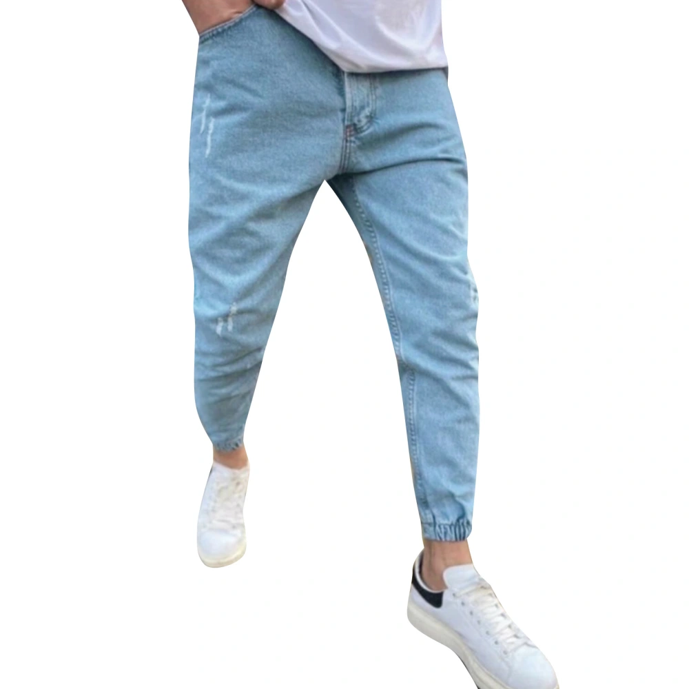 Men Denim Pants Ripped Slim Loose Jogger Casual Fall Pocket Trousers  