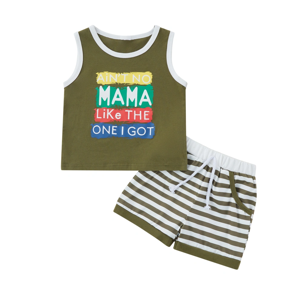 Boys Round Neck Summer Tank Tops and Elastic Waist Drawstring Shorts