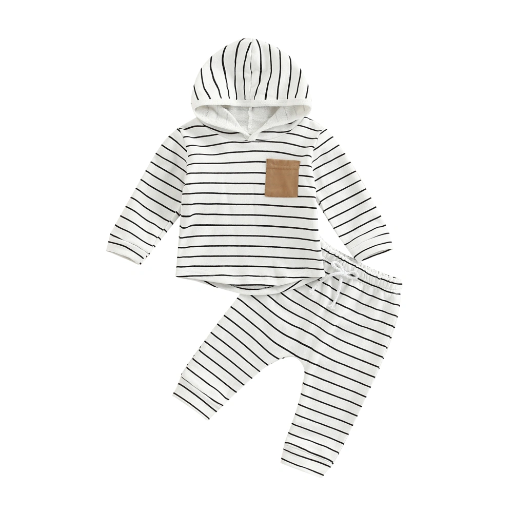 Boys 2Pcs Sweatsuit, Striped Hooded Sweatshirt + Casual Pants Set