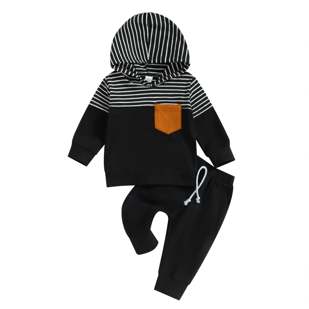 Boy Clothes Set Stripe Print Long Sleeve Hood Sweatshirt Tops Pants