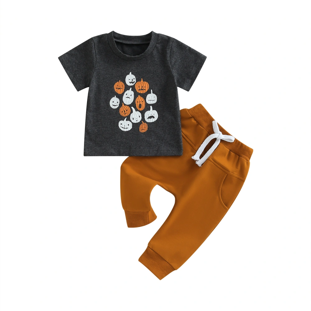 Baby Boys Halloween Outfit Pumpkin Print T-Shirt and Elastic Pants 