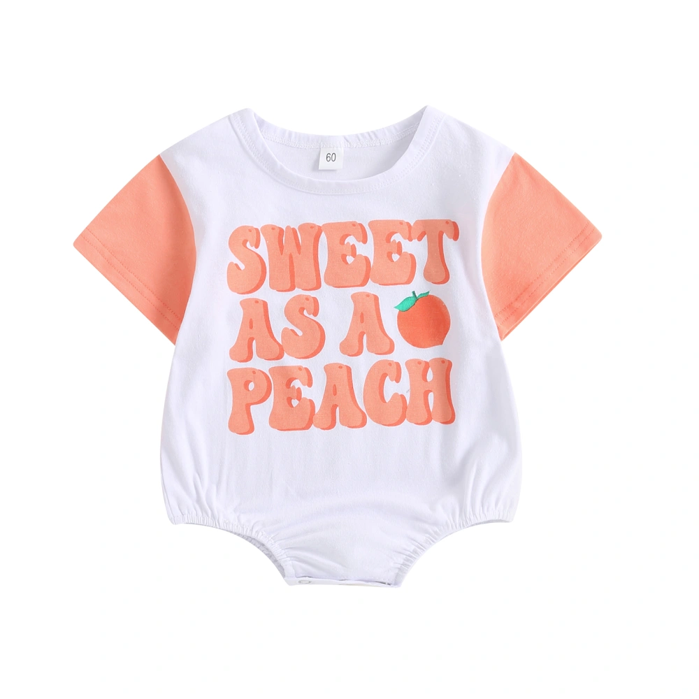 Infant Boys Girls Romper Letter Peach Print Short Sleeve Bodysuits