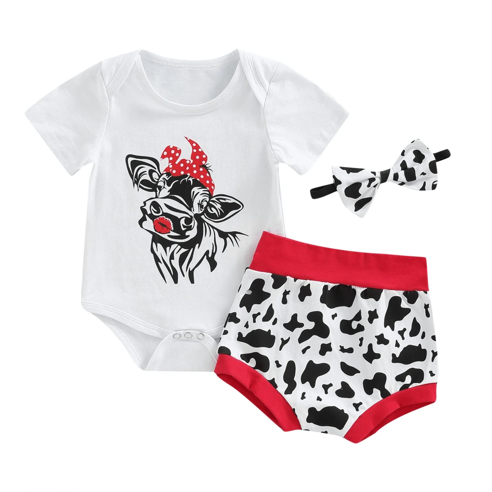 Baby Girl Shorts Suits, Short Sleeve Romper + Shorts + Headband Set