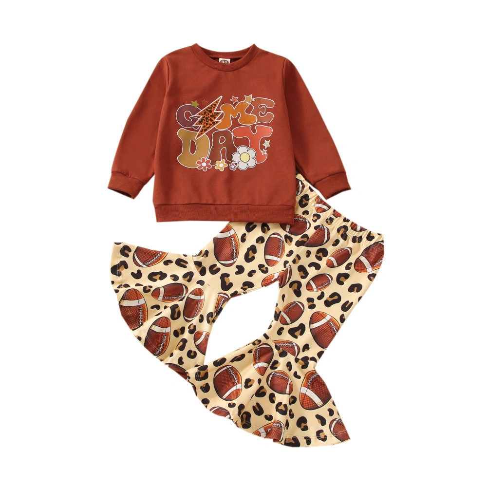 Kid Girl Round Neck Letters Print Shirt + Bell-Bottoms Trousers 