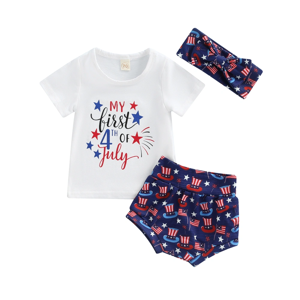 Baby Girl's Three-Piece Suit, Letter Print T-shirt + Shorts + Headband