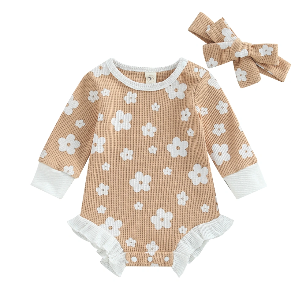 Baby Girl Fall Outfits Long Sleeve Floral Romper with Headband Set