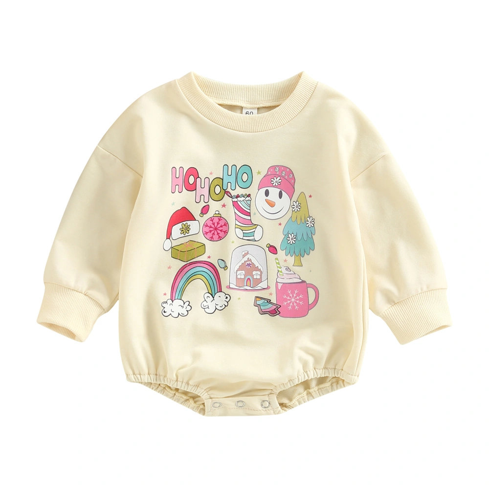 Baby Girls Christmas Romper Long Sleeve Snowman Letters Print Bodysuit