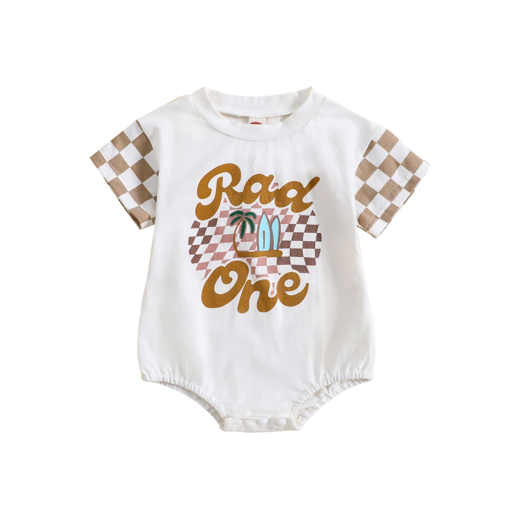 Baby Romper, Short Sleeve Plaid Letters Print Summer Bodysuit