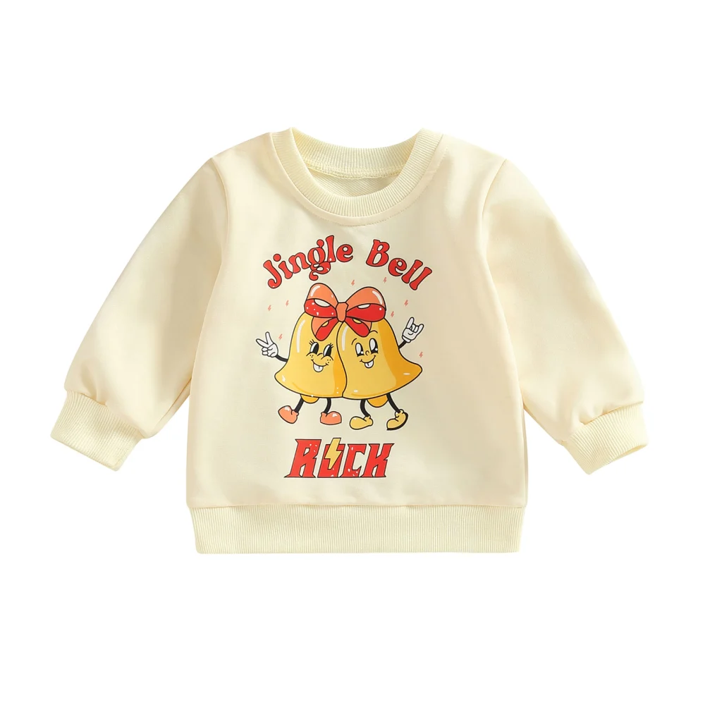 Toddler Girls Beige Long Sleeve O Neck Letter Bell Print Sweatshirt