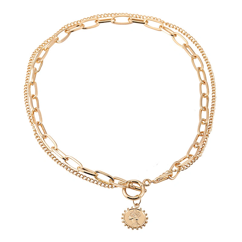 Women's Fashion Lock Queen Necklace Double-layer Clavicle Chain