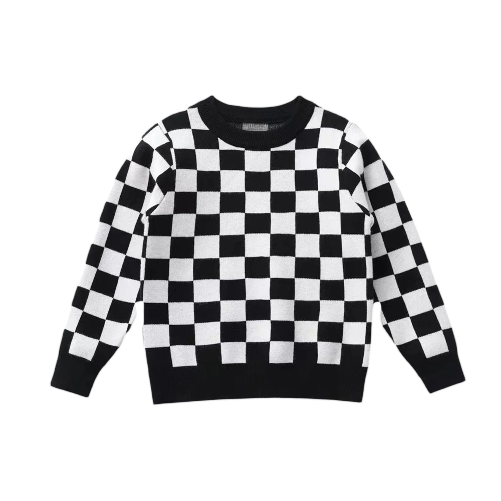 Toddler Girl Boy Fall Sweater, Checkerboard Knit Crew Neck Knitwear