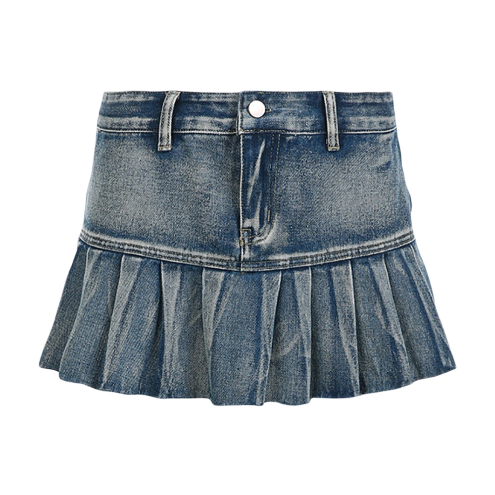 Women's Mini Jean Skirts Fashion Low Waist Pleated Denim Skirts