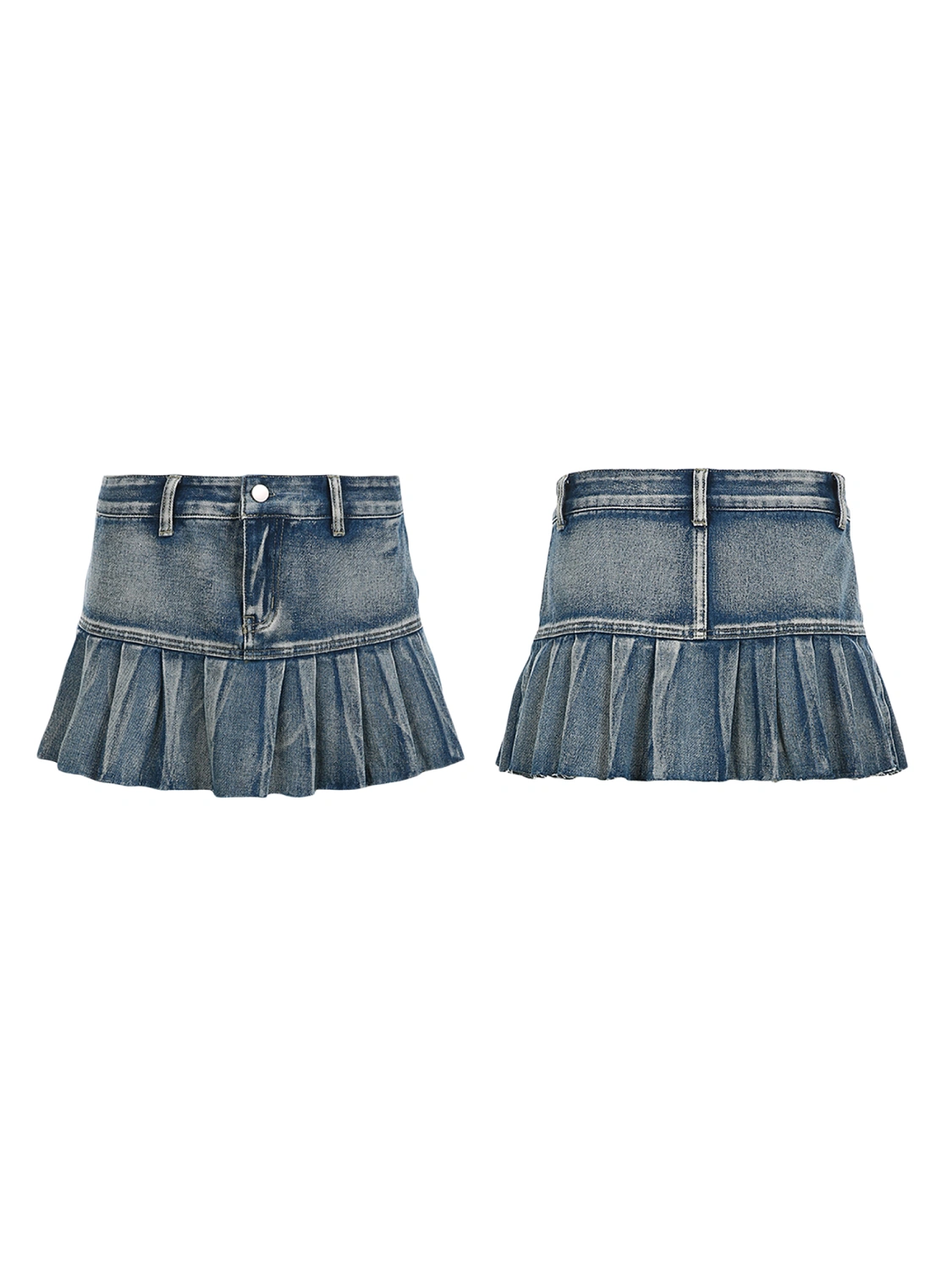 Women's Mini Jean Skirts Fashion Low Waist Pleated Denim Skirts