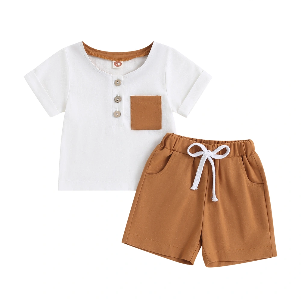 2Pcs Baby Boy Summer Outfits, Contrast Color T-Shirt + Shorts Set