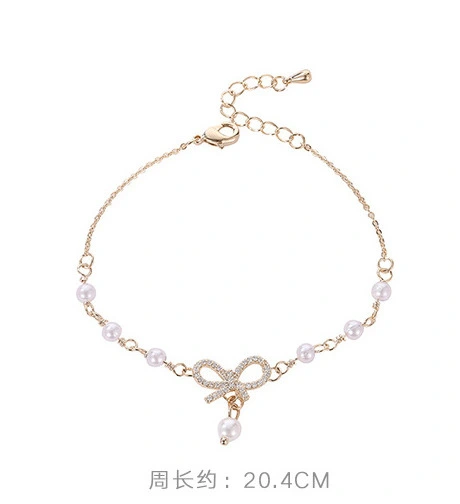 Women’s Fashion Pearl Diamond Bowknot Bracelet Female Birthday Gift