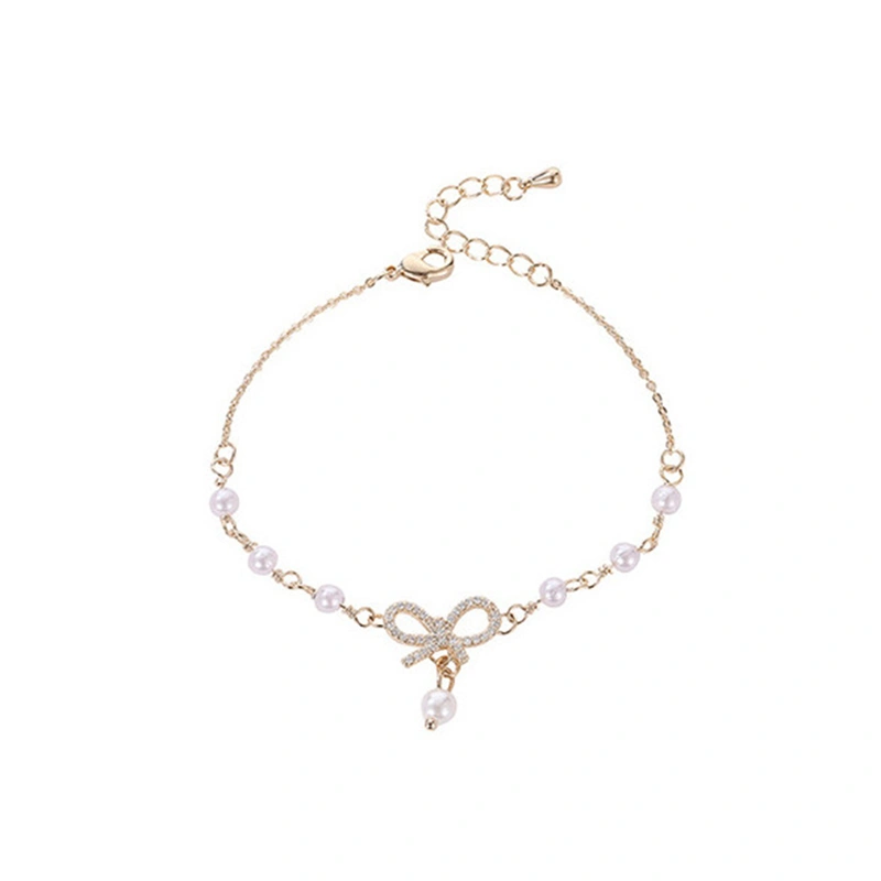 Women’s Fashion Pearl Diamond Bowknot Bracelet Female Birthday Gift