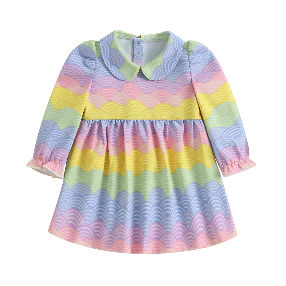 Baby Girl Dress, Long Sleeve Dress Gradient Color A-line Dress