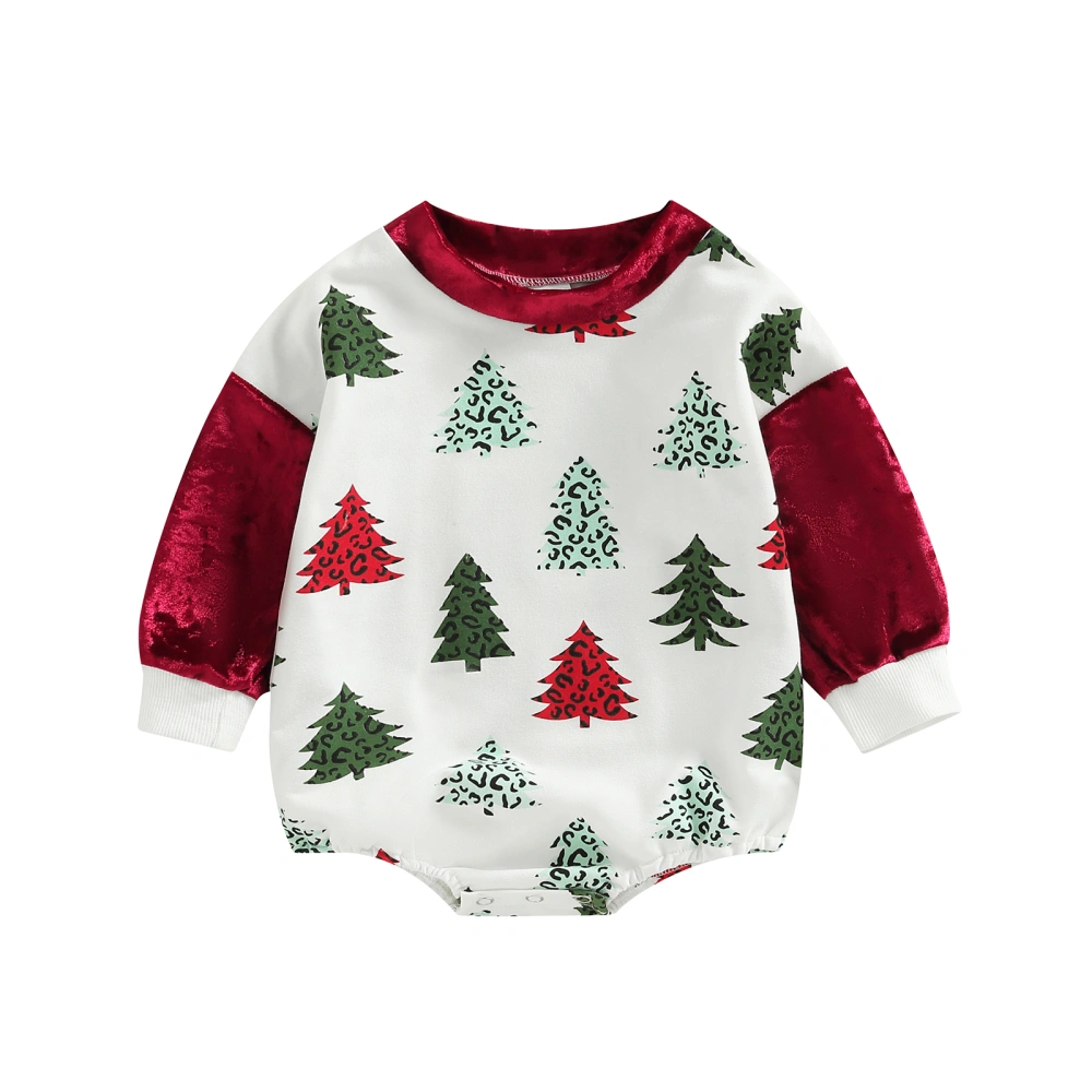 Baby Girls Autumn Long Sleeve O Neck Christmas Tree Print Romper