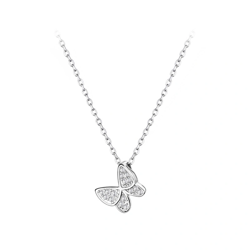 Ladies Alloy Necklace, Butterfly Pendant Zircon Inlaid Clavicle Chain 