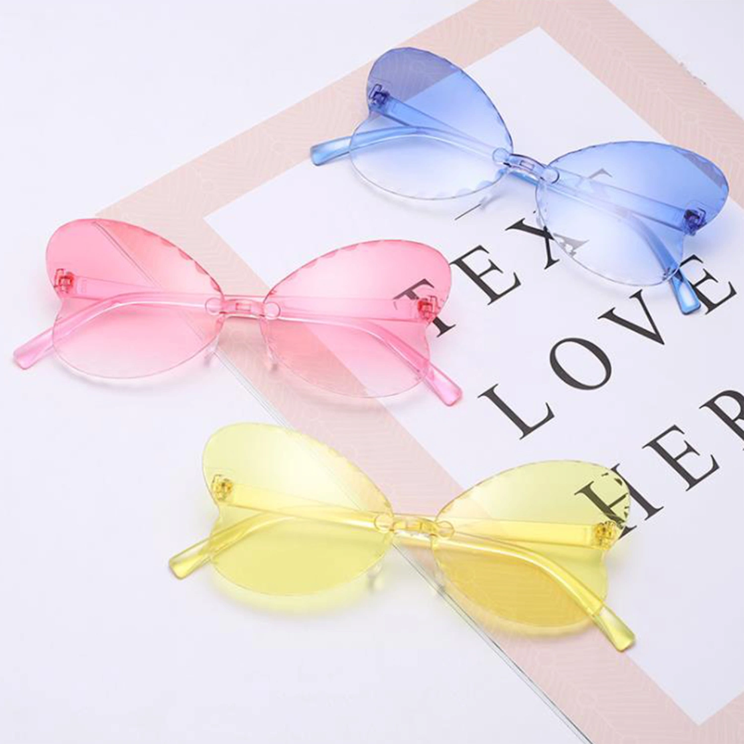 Children Sunglasses, Heart-Shaped Kids Rimless Sunglasses for Vacation