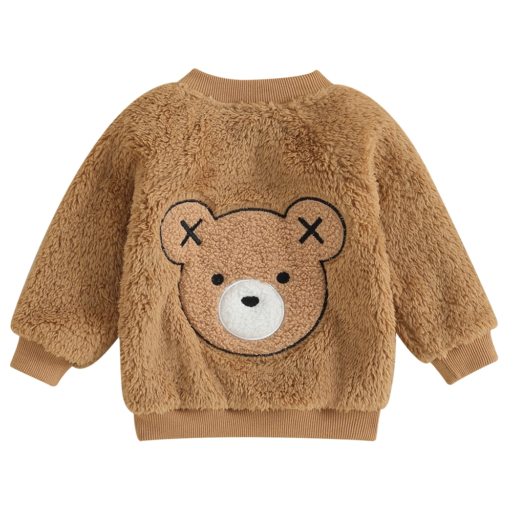 Toddler Girls Winter Long Sleeve Bear Embroidery Plush Zipper Coat