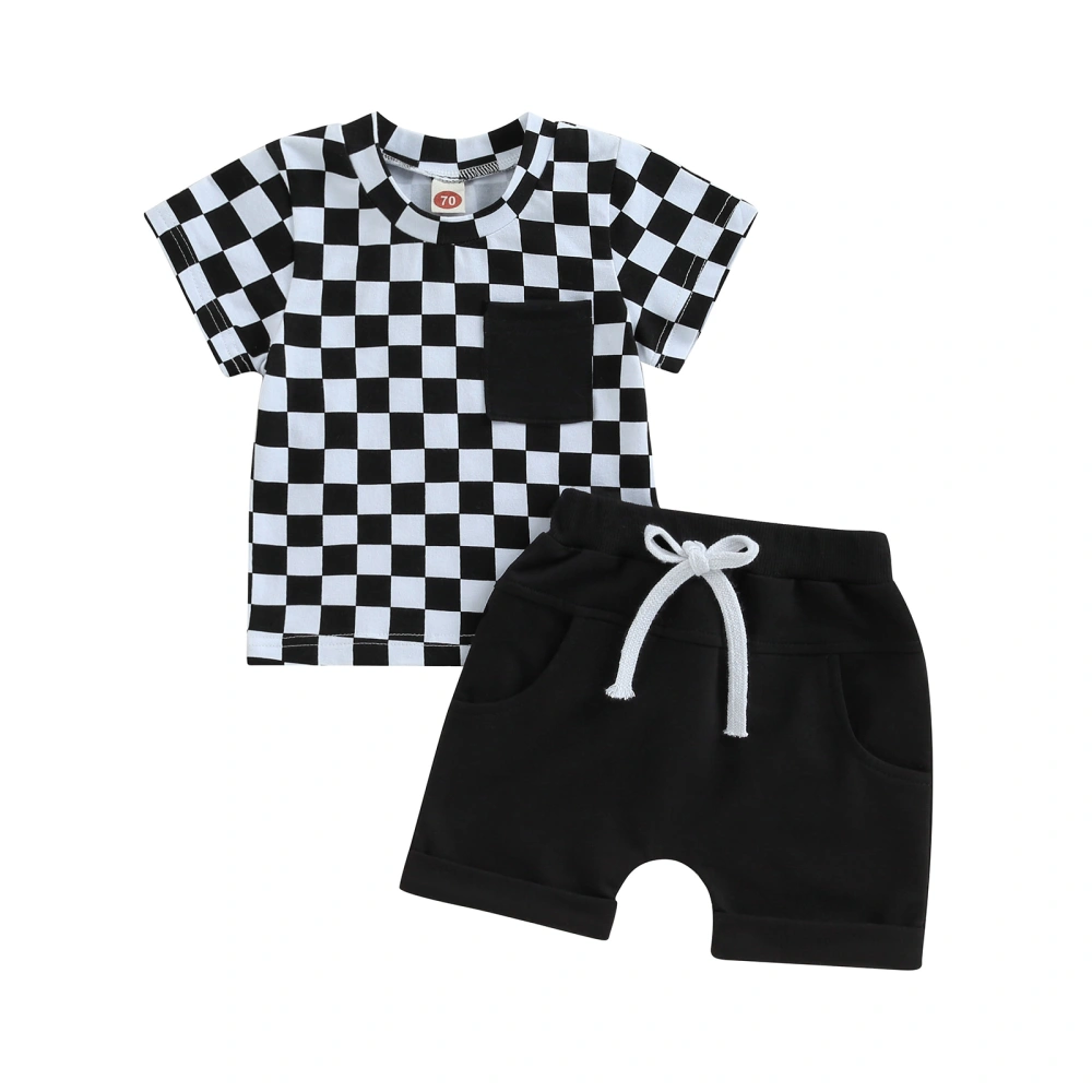 Infant Boys Summer Outfits Checkerboard Print T-Shirts Shorts Set