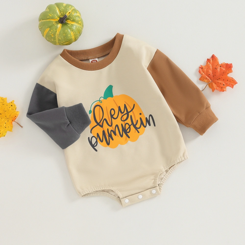 Baby Romper, Letters Pumpkin Print Contrast Color Halloween Bodysuit