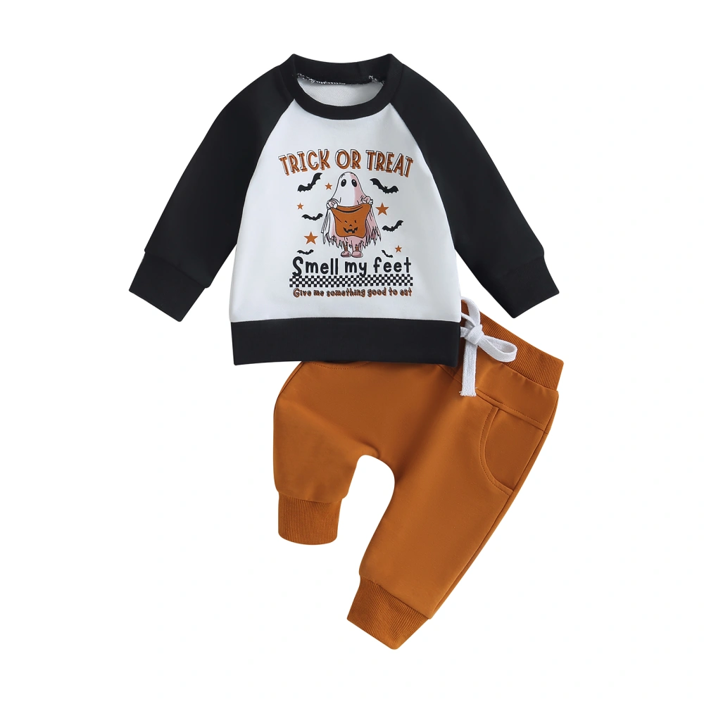 Toddler Boys Halloween Clothes Letter Ghost Print Sweatshirt and Pants