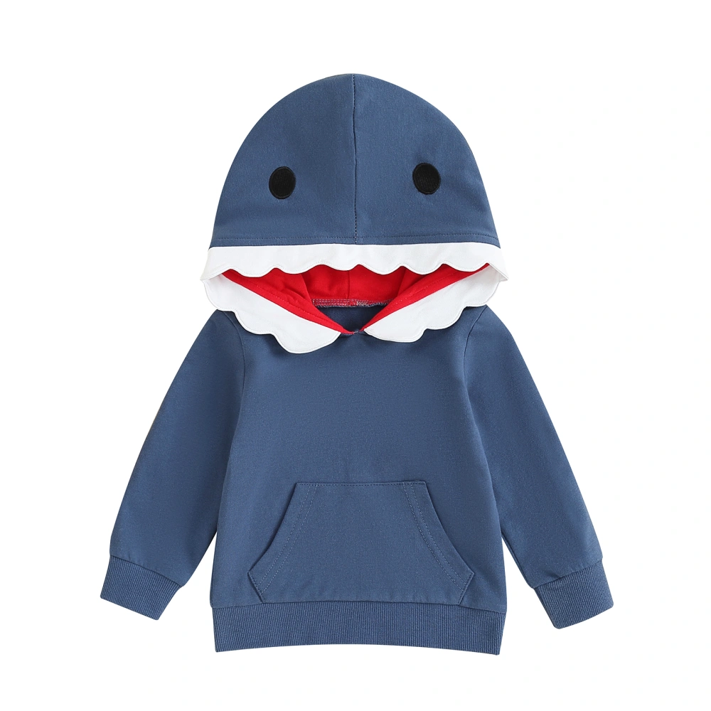 Baby Boys Casual Long Sleeve Shark Pattern Hooded Sweatshirt 