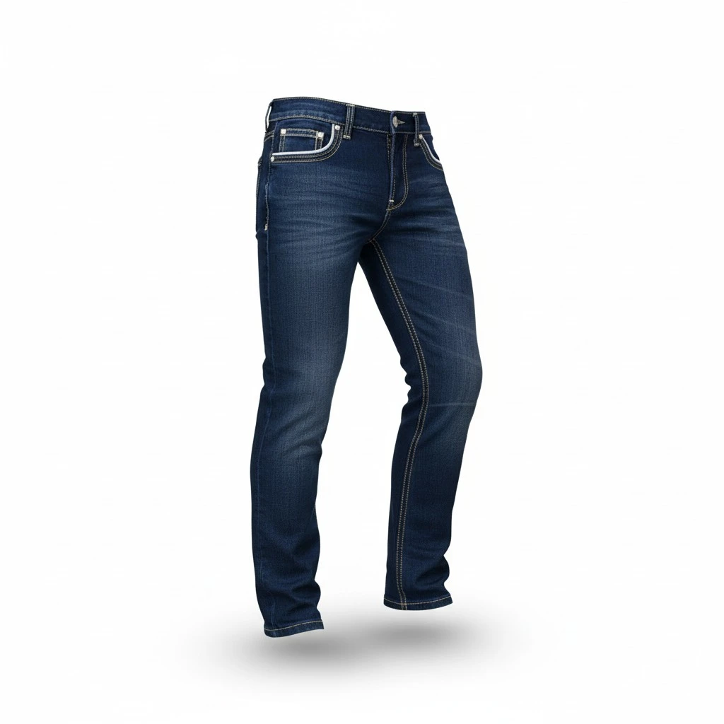 Men Breathable Long Jeans, Male Mid Waist Slim Denim Trousers