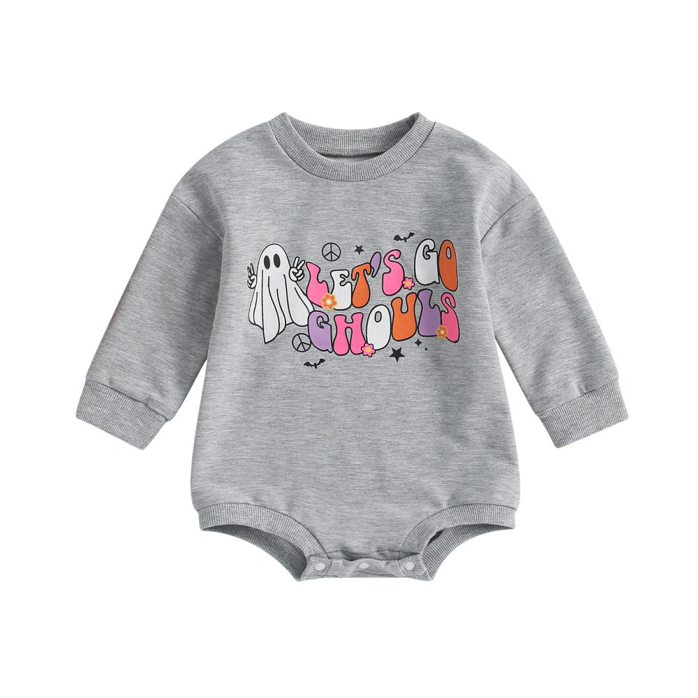 Halloween Baby Girls Romper, Long Sleeve Letters Ghost Print Bodysuit