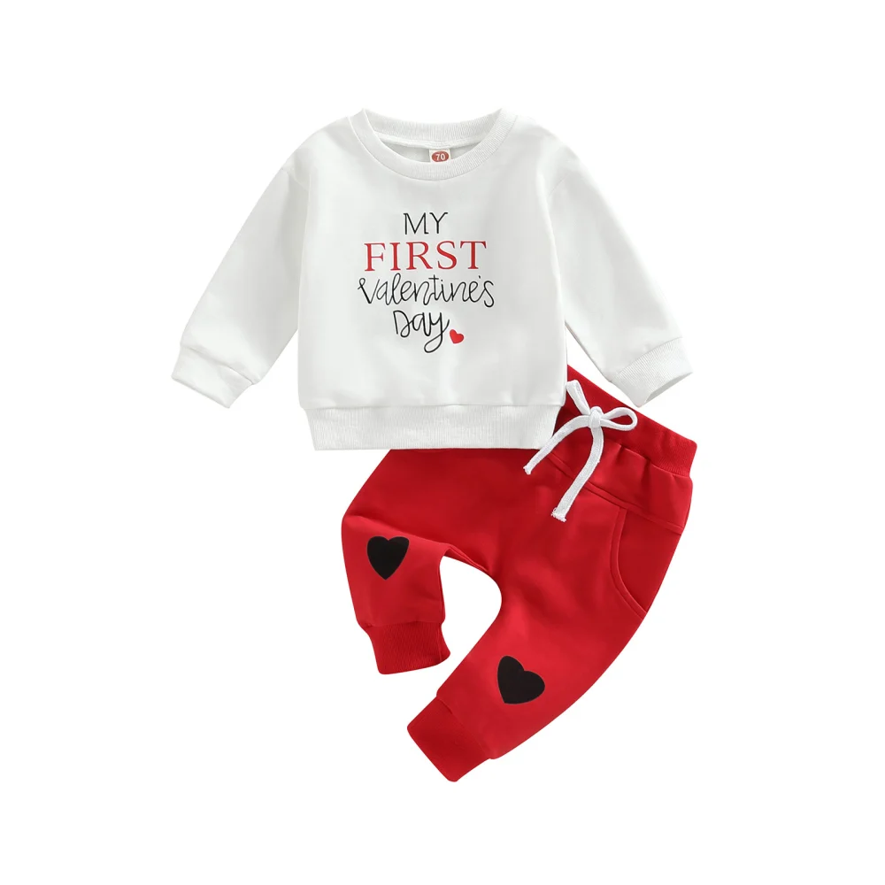 Baby Boy Long Sleeve Letter Print Sweatshirt + Heart Trousers