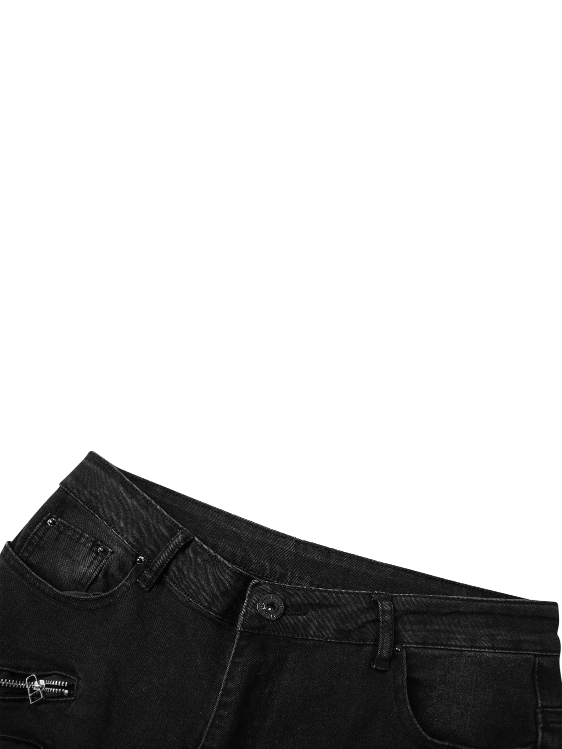 Men’ s Contrast Color High Waist Jeans with Zipper and Buckle Decors