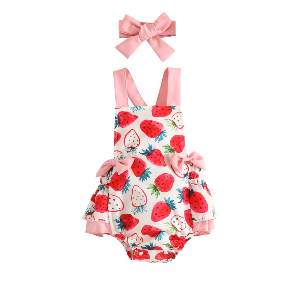 Girl Summer Sleeveless Square Neck Bow Bodysuit + Head Band 