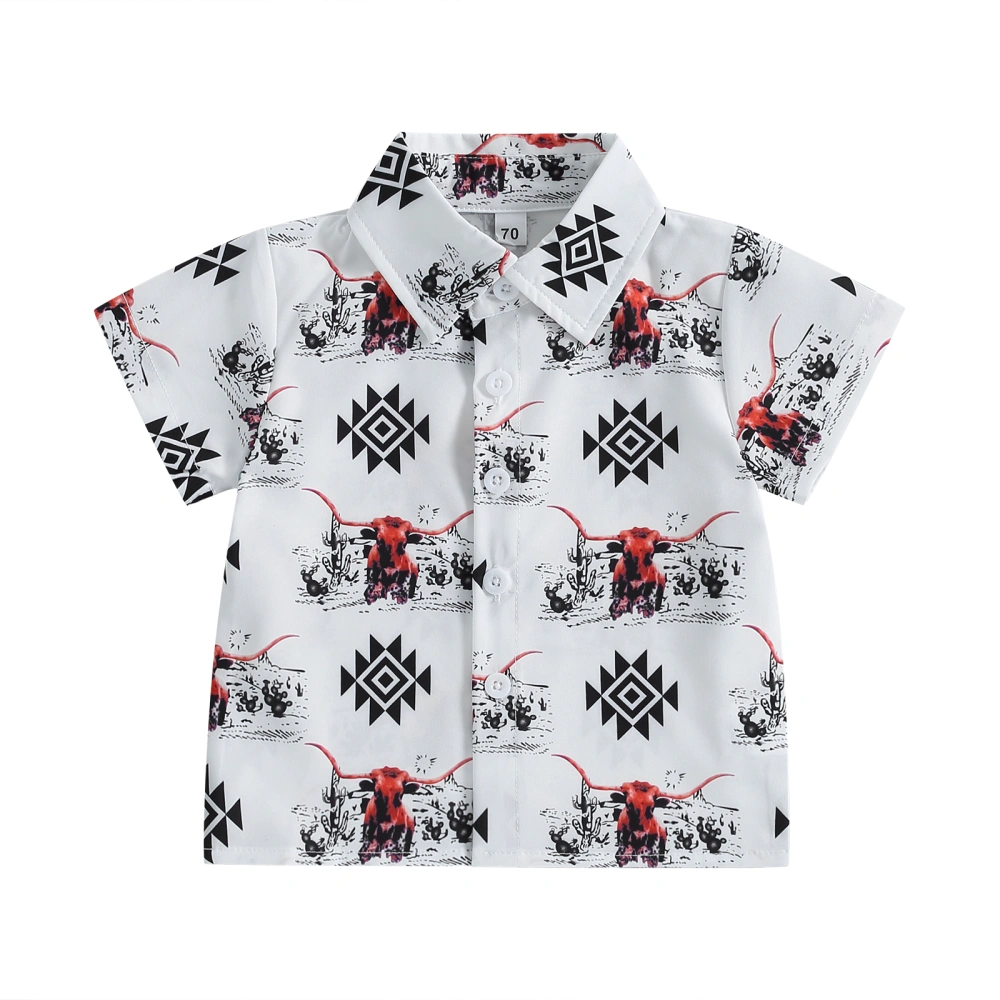 Kids Boys Shirts Western Style Cow Head Print Short Sleeve Tops