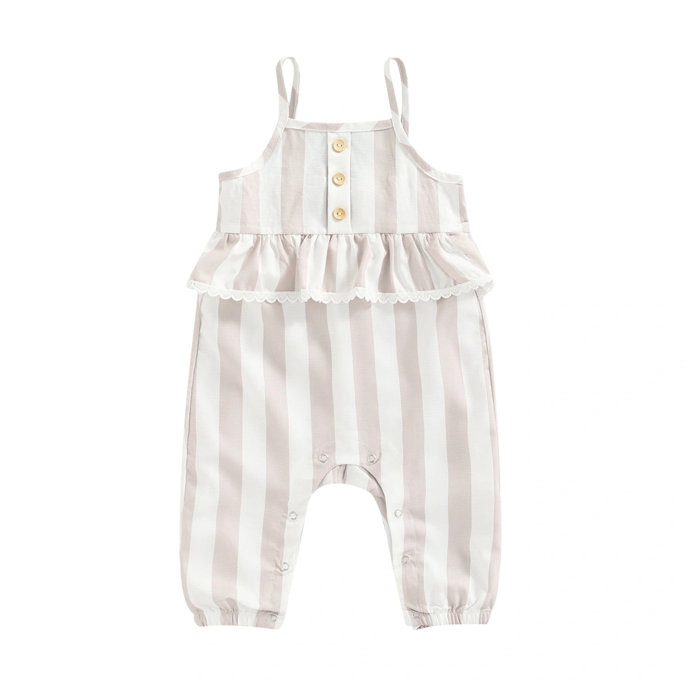 Baby Girl’s Fashion Stripe Flounce Square Collar Suspender Jumpsuit