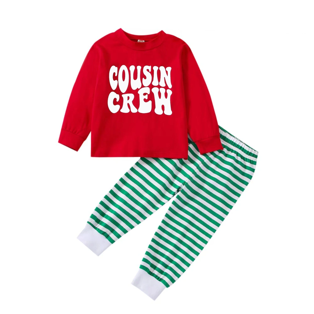 Kid Letter Print Long Sleeve Round Neck Tops + Stripe Trousers 