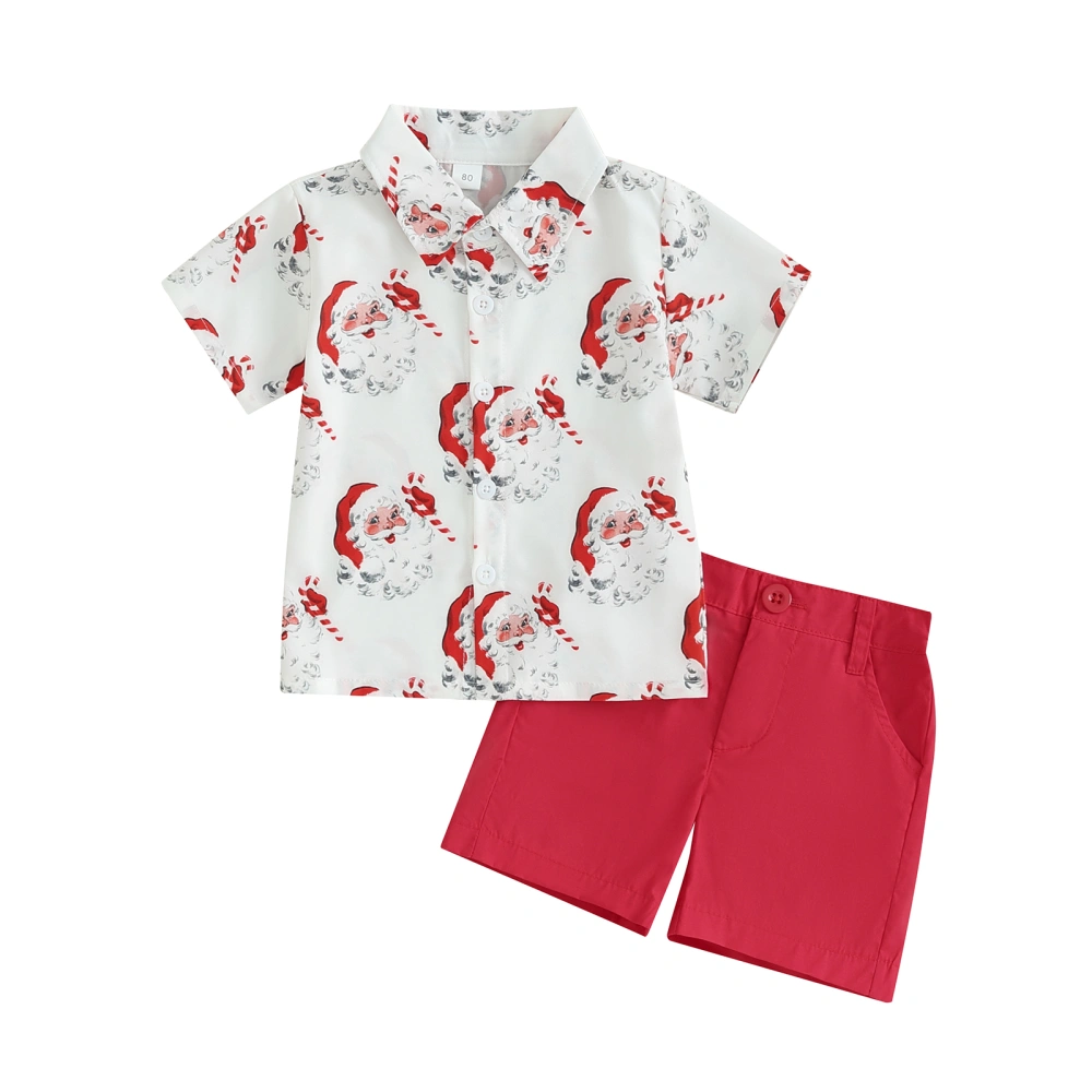 Christmas Boys Shorts Set, Short Sleeve Santa Claus Print Shirt Shorts