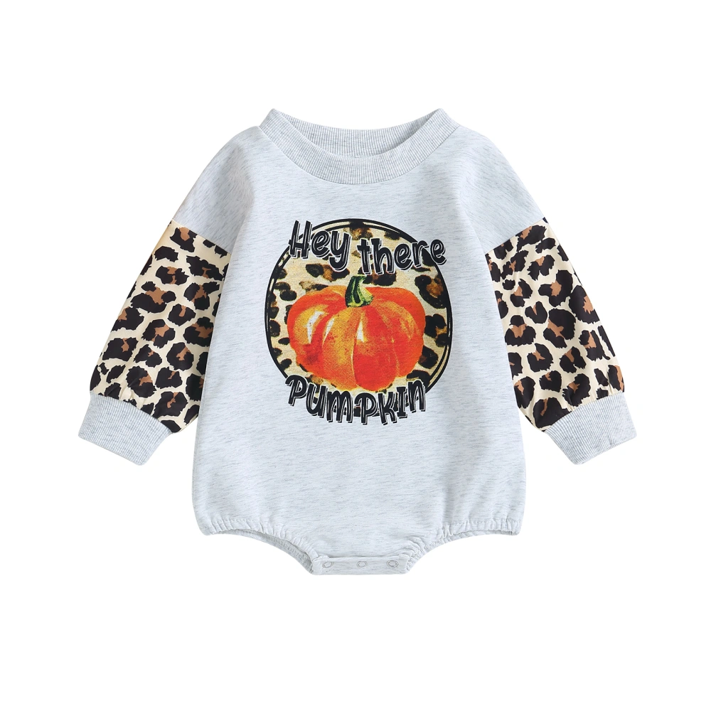 Baby Girls Long Sleeve Leopard Pumpkin Print Halloween Romper