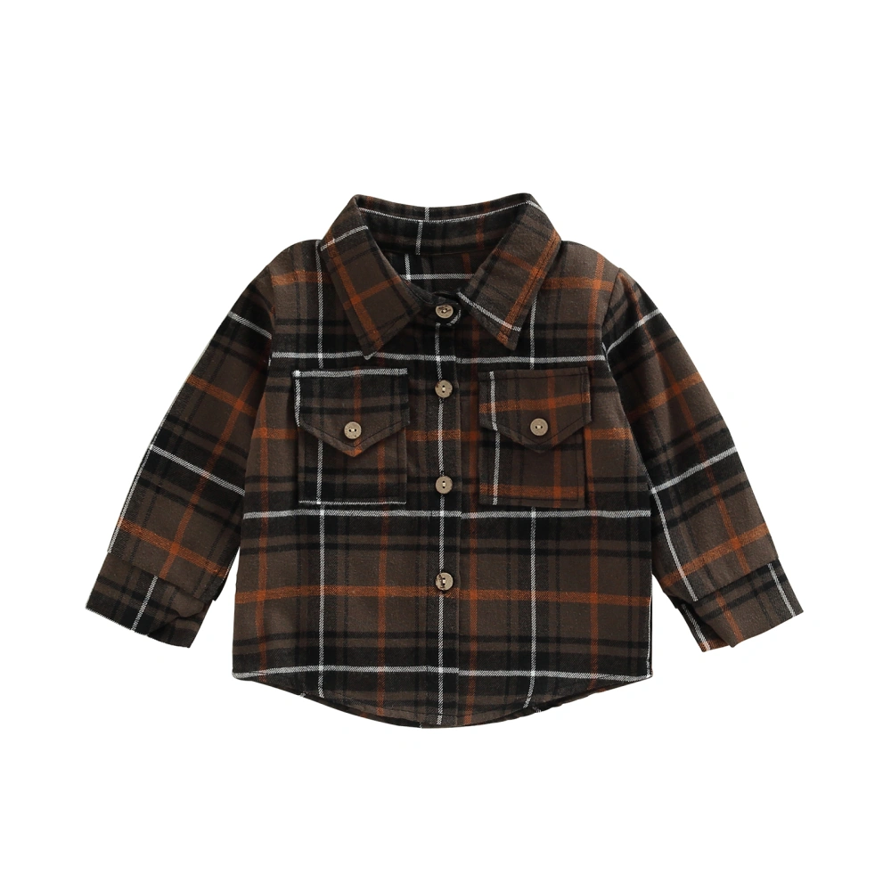 Boys Shirt, Long Sleeve Lapel Plaid Print Buttons Chest Pockets Tops