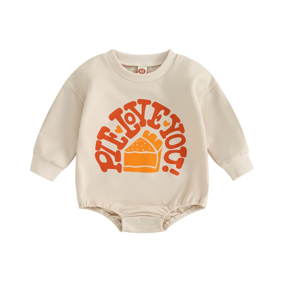 Baby Thanksgiving Long Sleeve Crewneck Letter Pie Print Romper