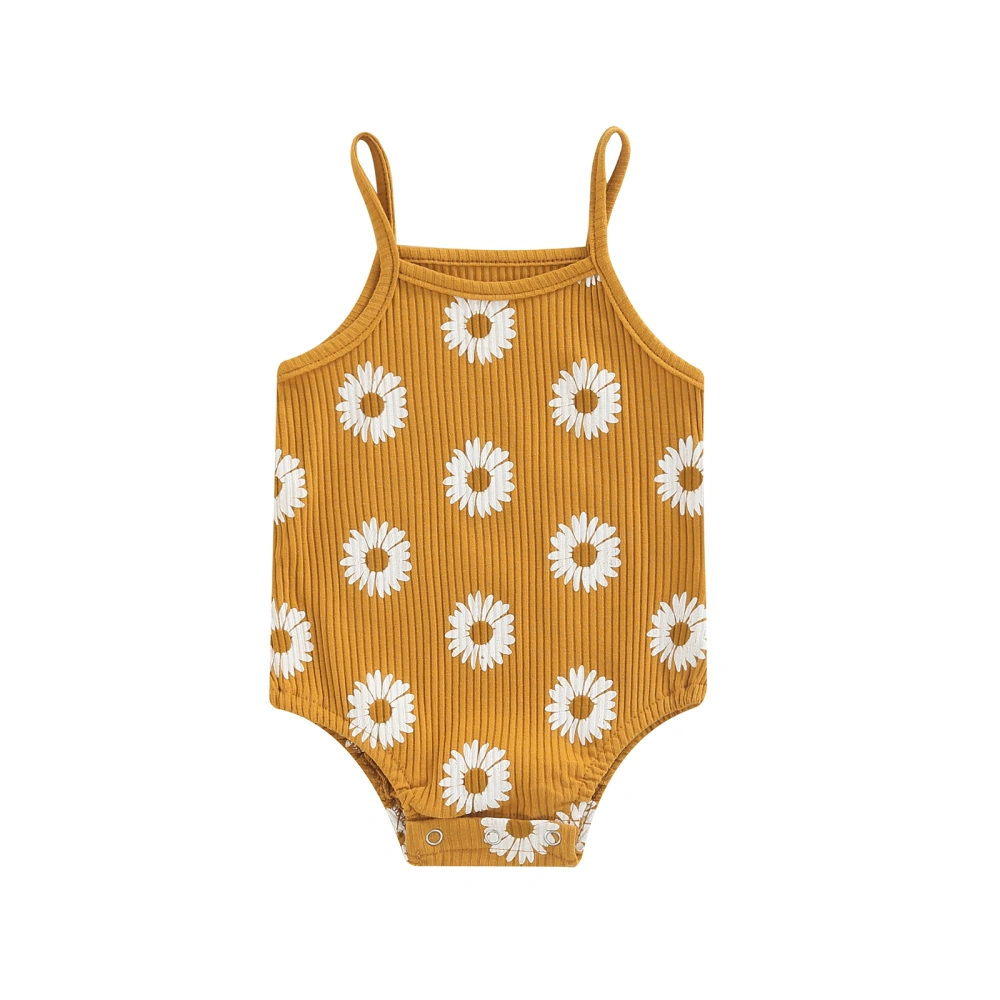 Baby Summer Romper, Sleeveless Daisy Print One Piece Strap Bodysuit