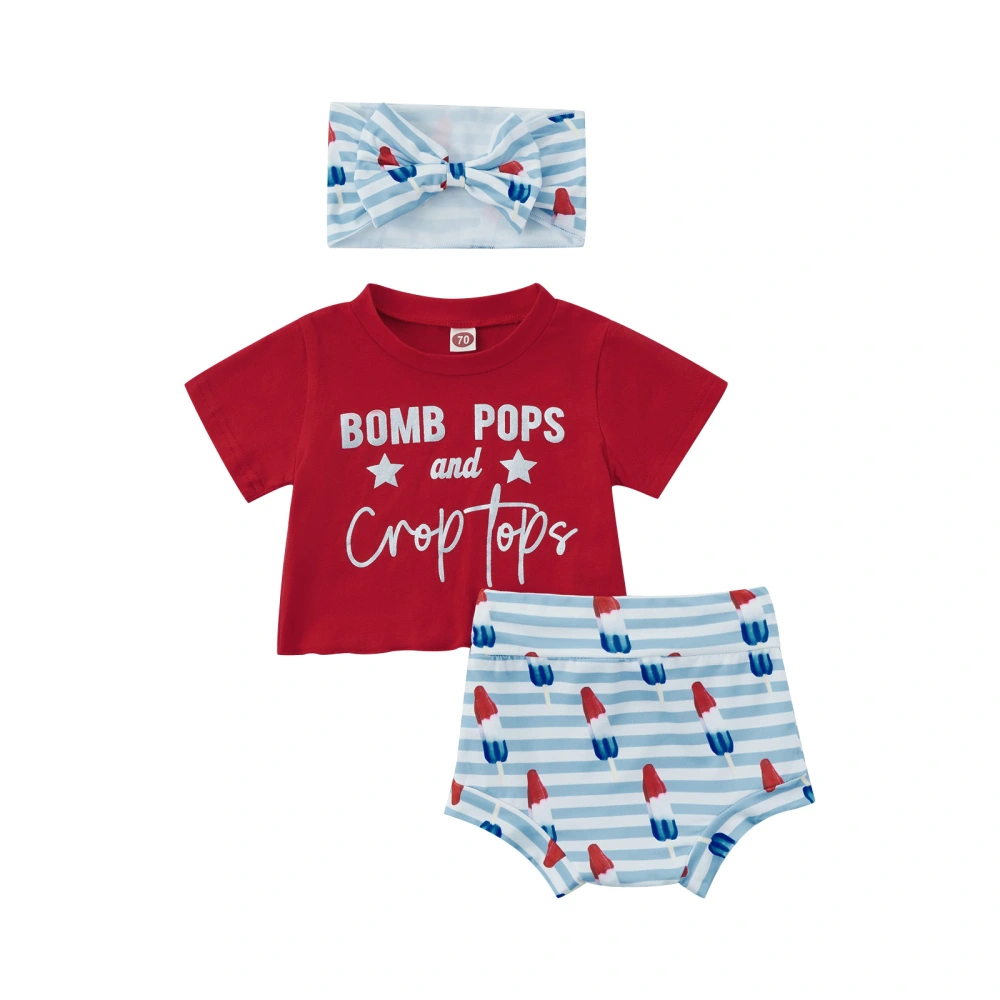 Infant Letter Short-Sleeved T-shirt + Ice Cream Shorts + Headband