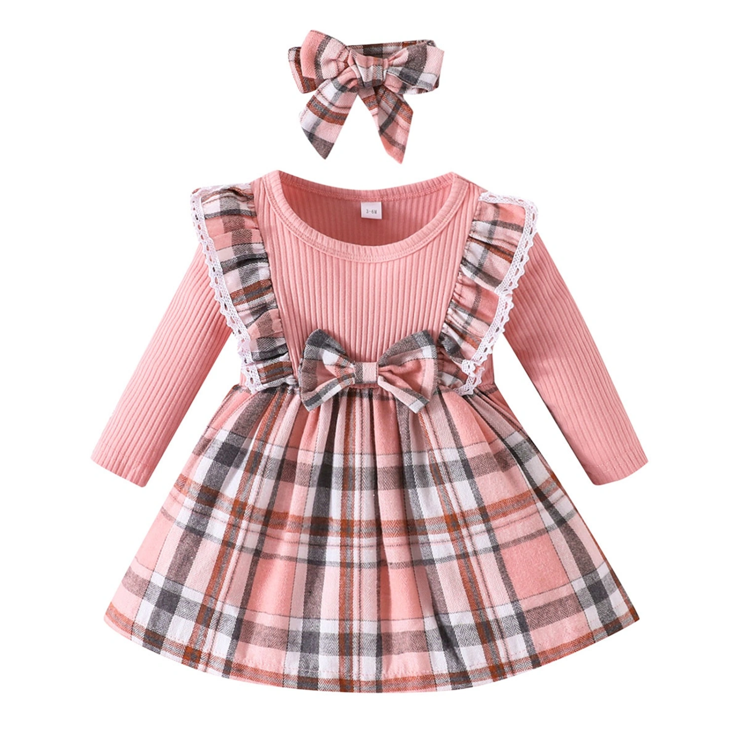 Baby Girls Dress Christmas Clothes Plaid Dress with Headband