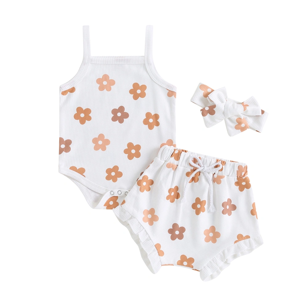 Baby Girl Summer Clothes Floral Romper and Ruffle Shorts Headband