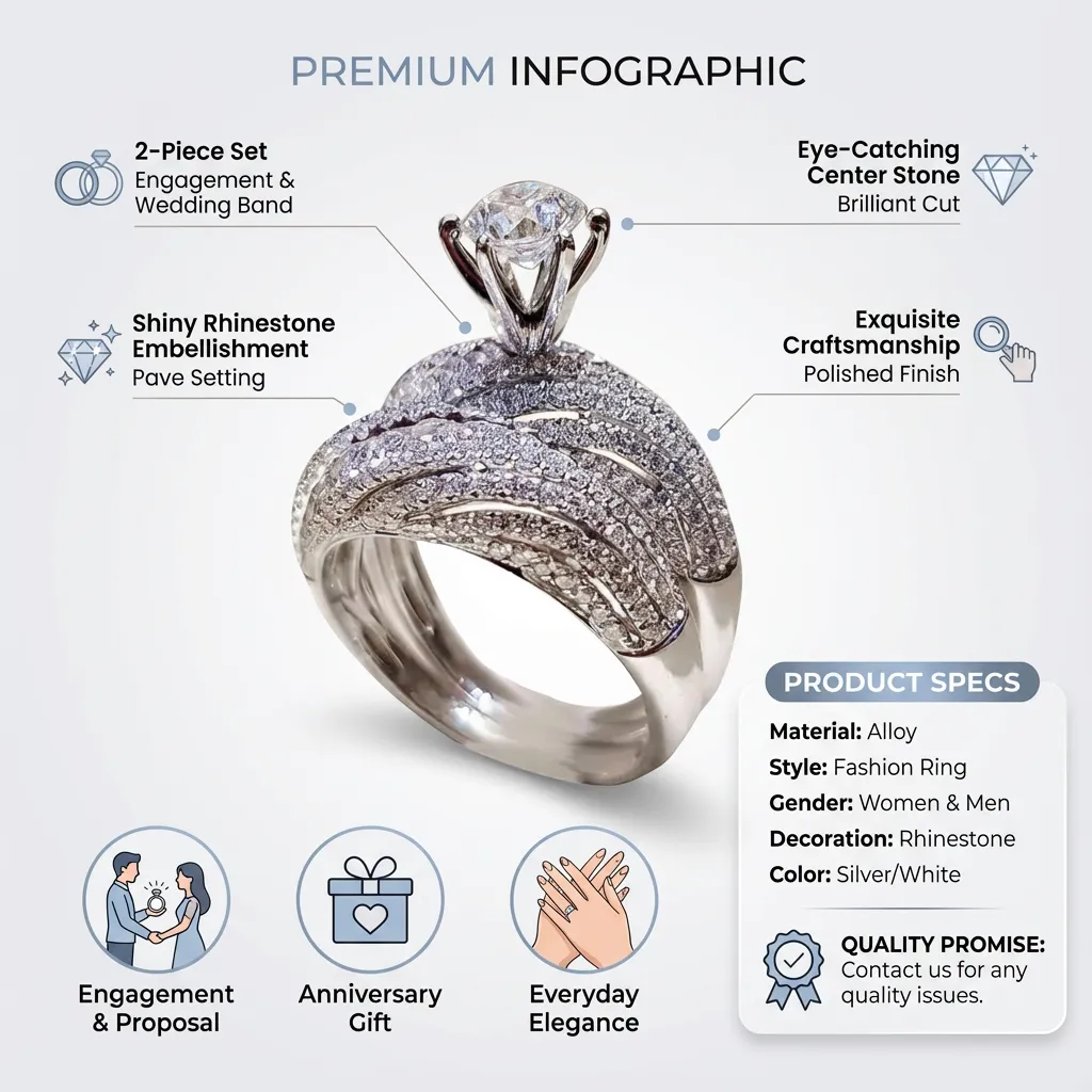 2 Pcs Ring Set Shiny Rhinestones Embellishment Jewelry Ring Set