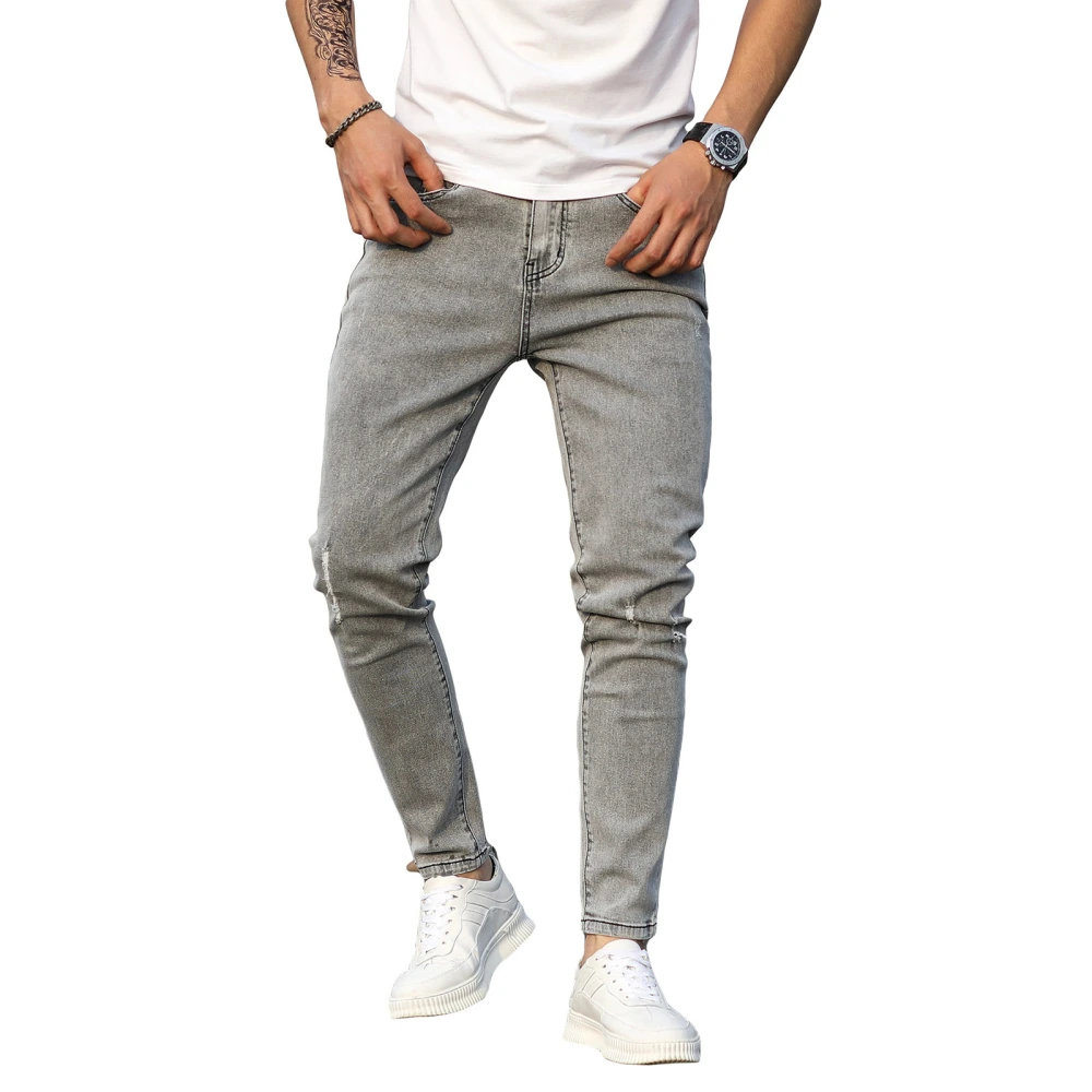 Men's Skinny Ripped Denim Pants, Mid Rise Tapered Leg Stretch Jeans